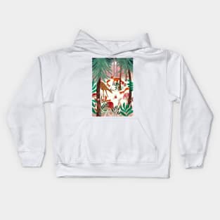 Whimsical woodland animals forest in the snow Kids Hoodie